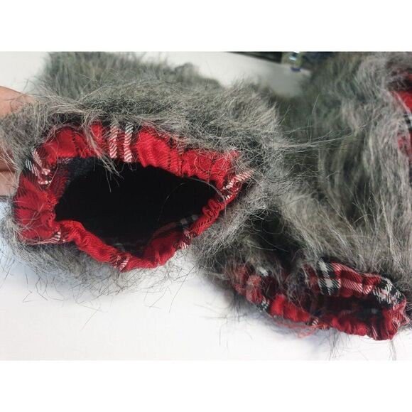 Girls Werewolf Costume Dress Hooded Red Plaid & Grey With Faux Fur Trim Tail Lg - Picture 9 of 9
